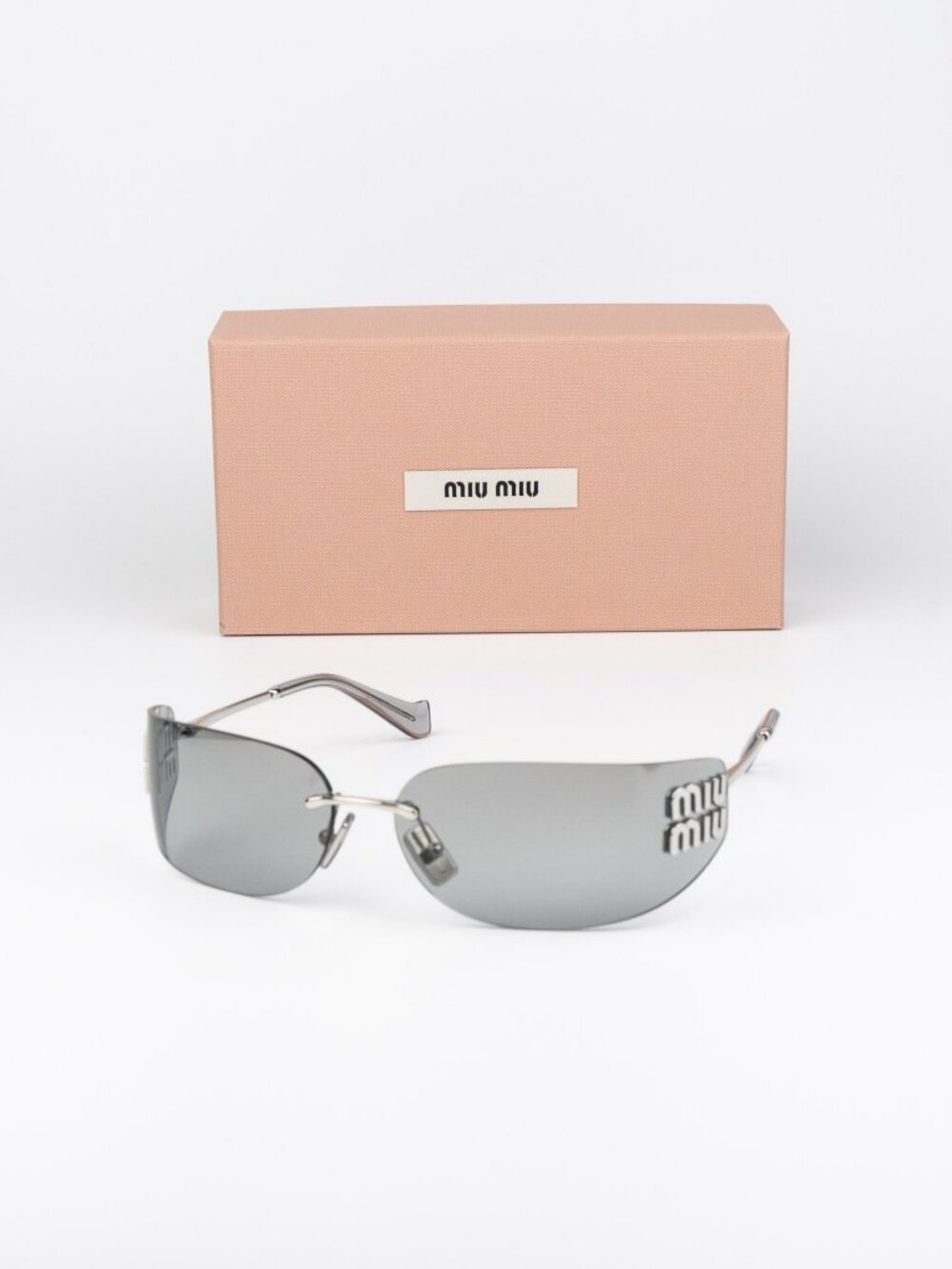 Miu Miu Women Sunglasses Silver Mirror Gradient Rectangle Rimless MUA51S 1BC10Y